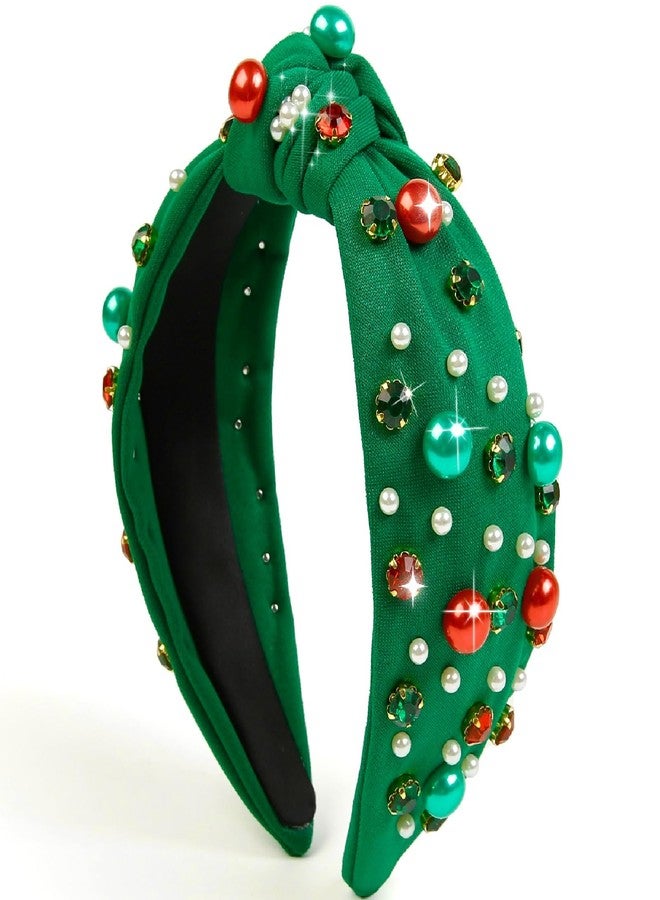 Huachi Christmas Headbands for Women Hair Accessories Christmas Knotted Headbands with Pearls Rhinestones Holiday Head Band for Women’s Hair Festive Headpieces Xmas Gifts - Image 1